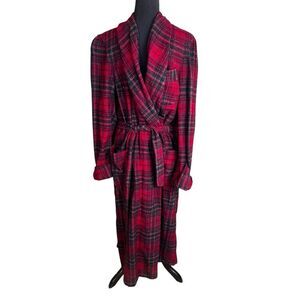 PENDLETON Vintage Red Virgin Wool Tartan Plaid Belted Bathrobe Men Size Medium